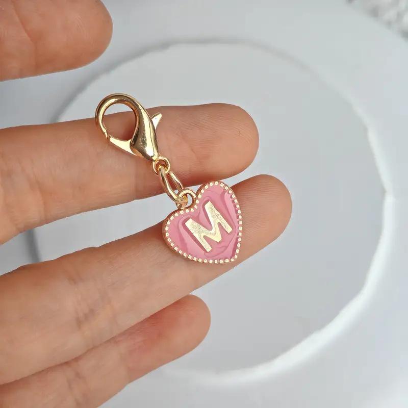 Cute Alphabet 26 Letters Heart Keychain For Bags Earphone Charm Pendants Accessories Gifts With Lobster Buckle
