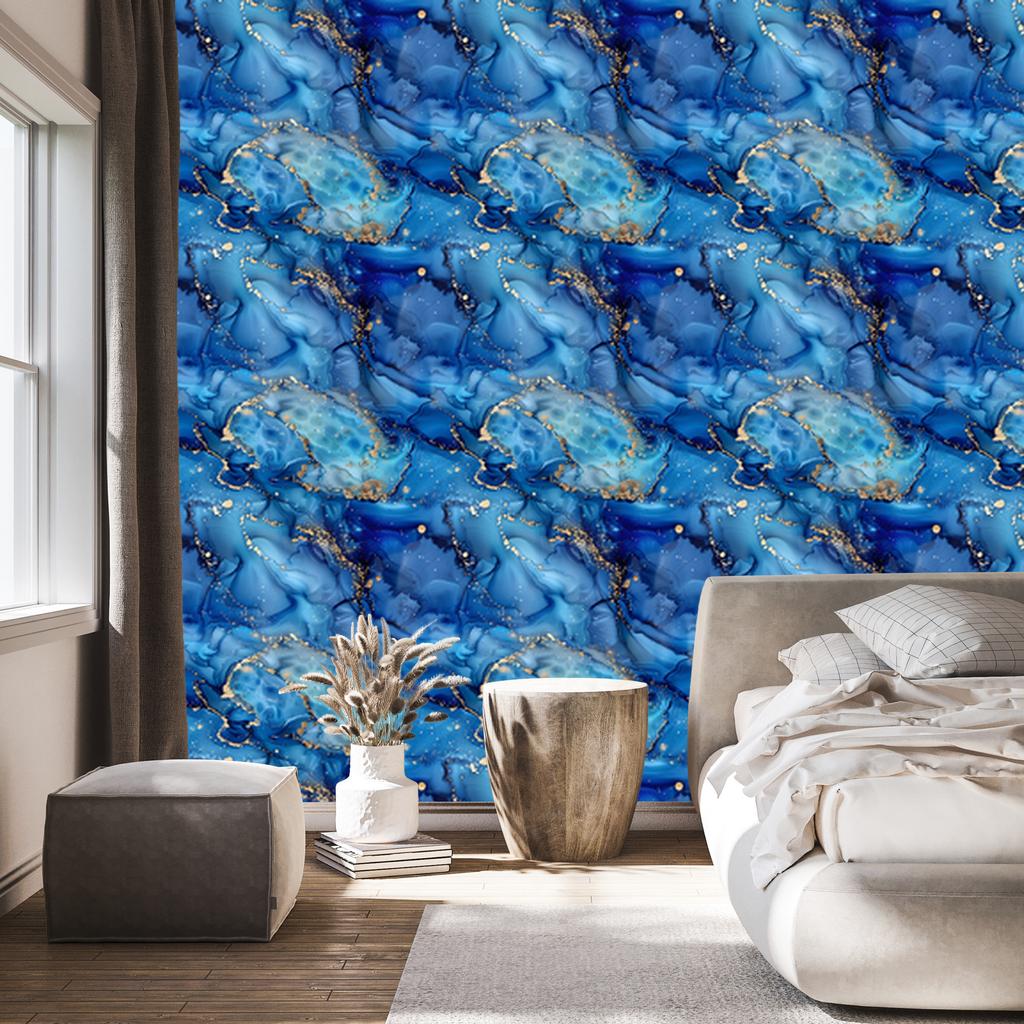 Wallpaper Ink blue, navy blue, turquoise and azure 50x1000