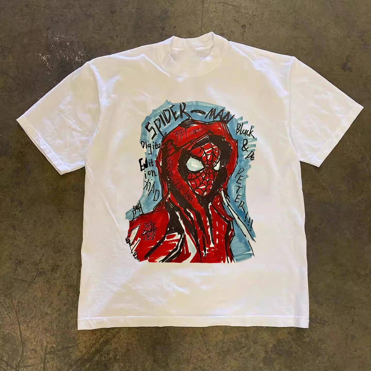Adult and Childrens Handdrawn Graffiti Style SpiderUnisex Cotton Shortsleeve Marvel Outdoor Sports Casual Tshirt S