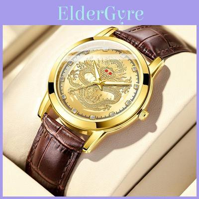 Classic Mens Quartz Watch With Leather Strap And Decorative Dial For Casual Wear