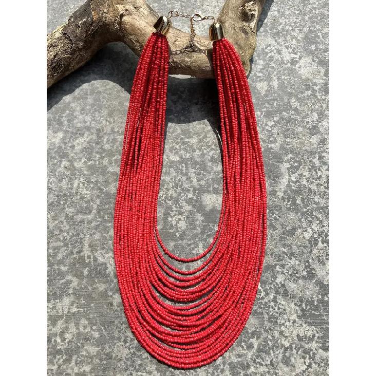 Bohemian Fashion Handmade Beaded Multi-layer Red Beaded Women's Necklaces Seaside Vacation Jewelry