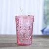 Geprägtes Glas, Herzförmiger Strohbecher, Bürobecher, 480ml Doppelwandiger Kaffebecher, Haushaltsbecher mit Deckel, Trinkwasserbecher