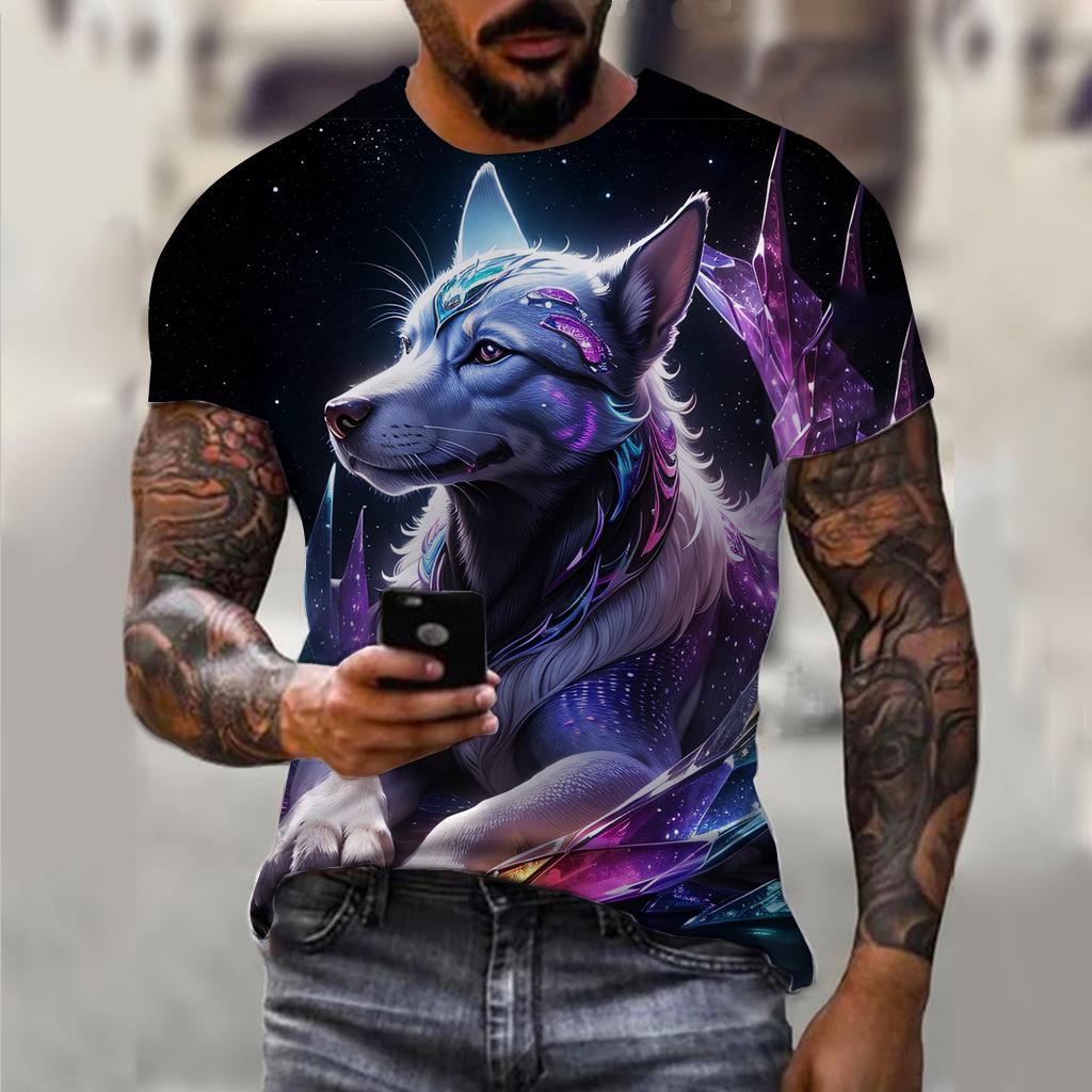 3D Wolfsbestie Aufdruck Herren und Damen Freizeit Kurzarm T-Shirt Rundhals Mode Trend Super Cool Herren Täglich Neue Kleidung