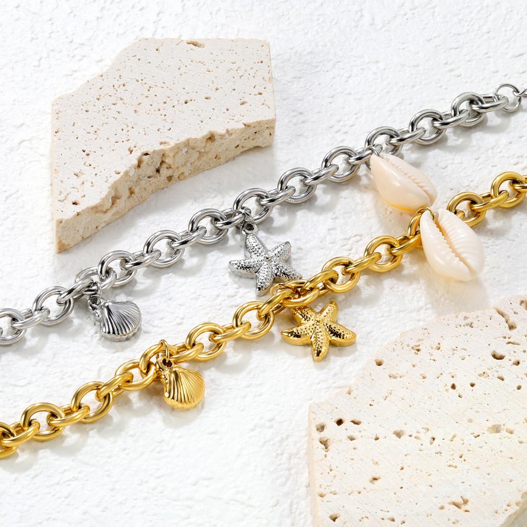 Summer Waterproof Ocean Bracelet For Women With Shell And Starfish Decor In Gold Tone Elegant Accessory