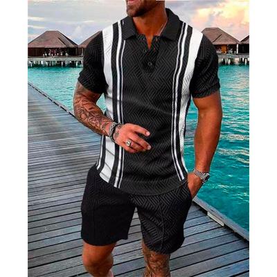 New Men'S Summer Fashion Casual Polo Shirt Collar Casual Set Collar Shorts Set Sports Men'S Solid Color T-Shirt Shorts Running Training Set