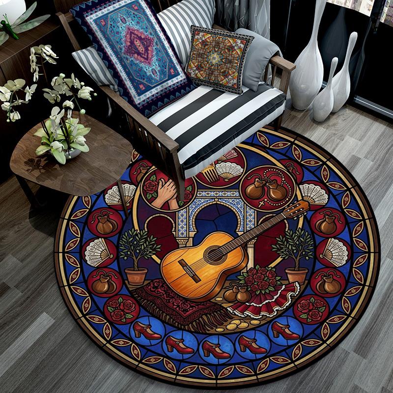 Flamenco Music Dance Round Area Rug Under Office Chairs Bedroom Living Room Home Decor 80cm x 80cm