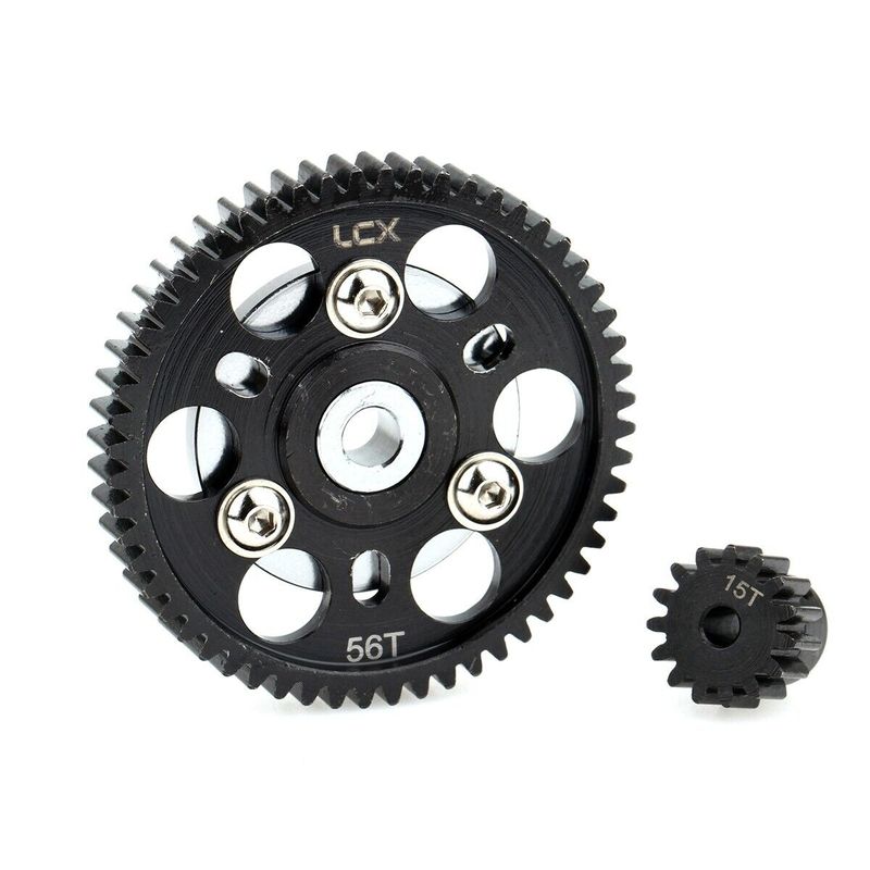 LCX Racing 1/10 RC Crawler Hard Steel 32P 56T Spur Gear w/ 15T Pinion Gear for Axial SCX10 Wraith Upgrades Parts Accessories