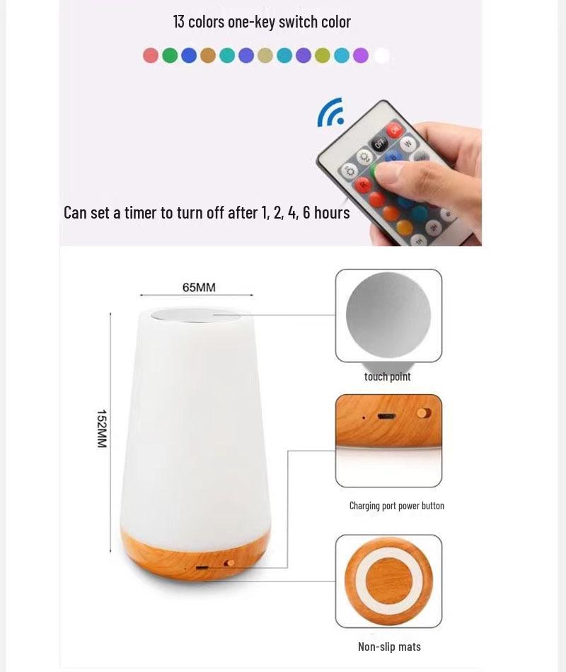 Rechargeable Touch Night Light: 13-Color RGB Bedside Lamp for Creative Bedroom Atmosphere