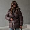 Nouveau manteau d'hiver 2026 pour femme en coton, coupe ajustée, à cordon de serrage, avec capuche et fermeture éclair, chaud et confortable, pour l'Europe et l'Amérique