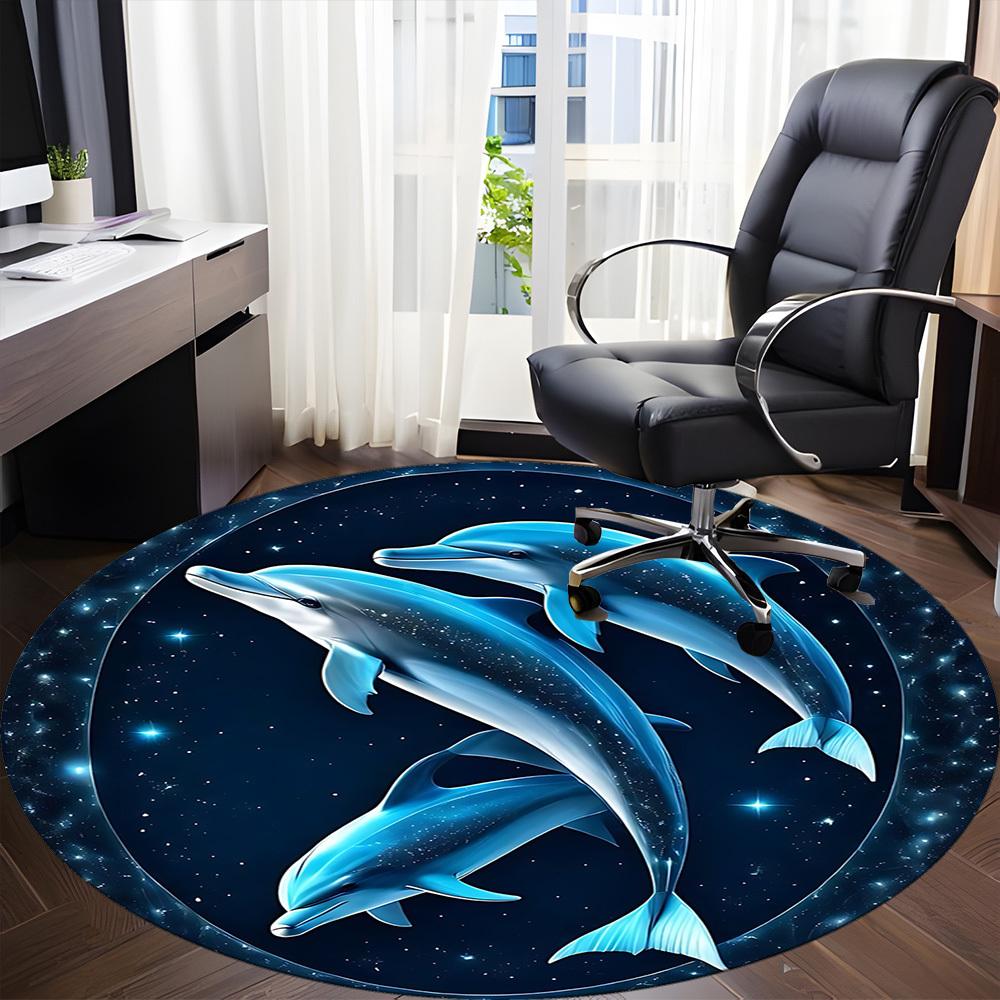1PC Dolphin Universe Office Round Area Rug, Indoor Mat Suitable ForOffice, Under Office Chairs Bedroom Living Room Home Decor, Room Deco f050