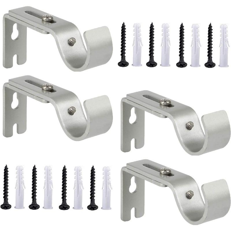 Heavy Duty Adjustable Curtain Rod Brackets Rod Holders for 1 Inch Rod, Silver Color, (Set of 2)