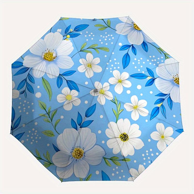 

1pc Floral Pattern Automatic Folding Umbrella - 8-Rib Iron Frame, Windproof, Portable Sunshade with Plastic Handle for Travel & Outdoor Acti