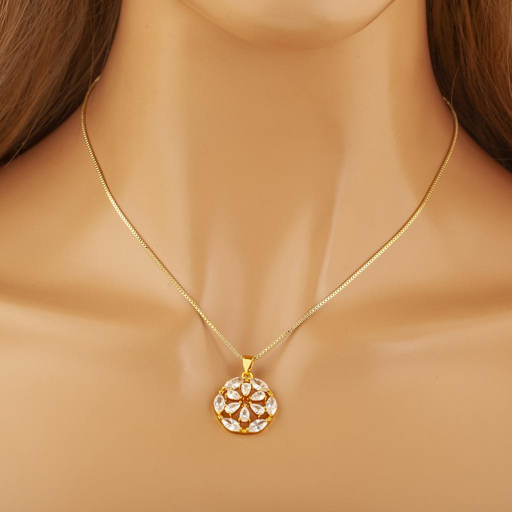 Nidin Light Luxury Trendy Water-drop/Heart Crystal Zircon Flower Pendant Necklace For Women Female Round Shape Delicate Jewelry