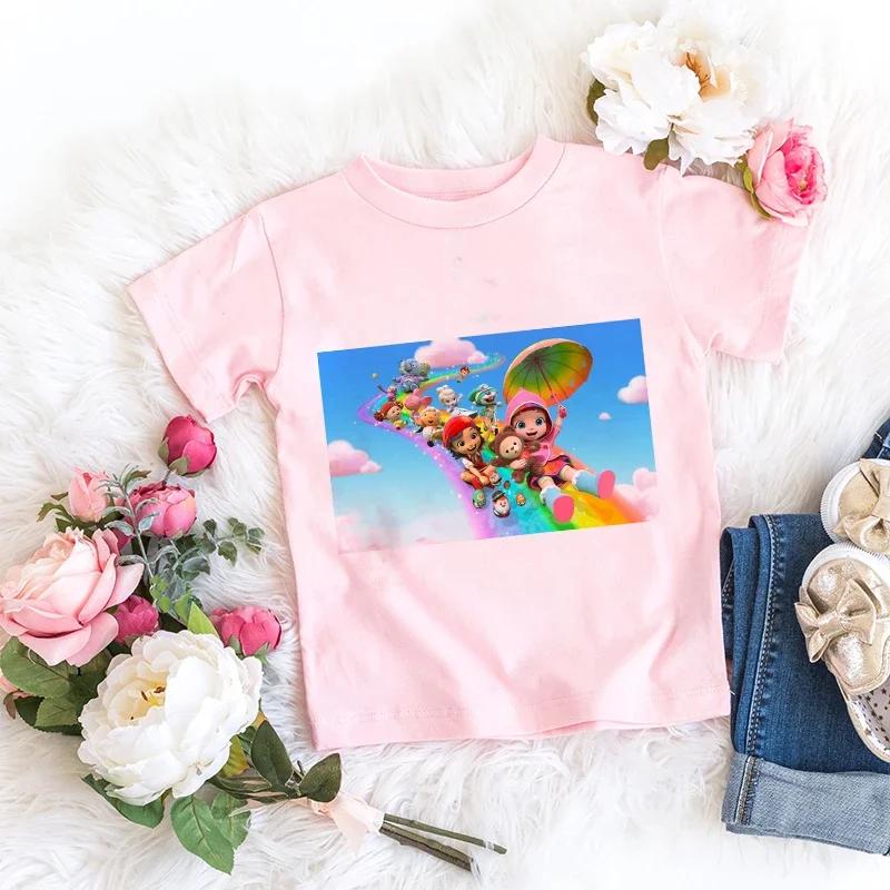 Kids Girl Pink Tshirt Baby Rainbow Kingdom Tops Toddler Tees Clothes Children Clothing Cartoon Short Sleeve Tshirt Casual Wear