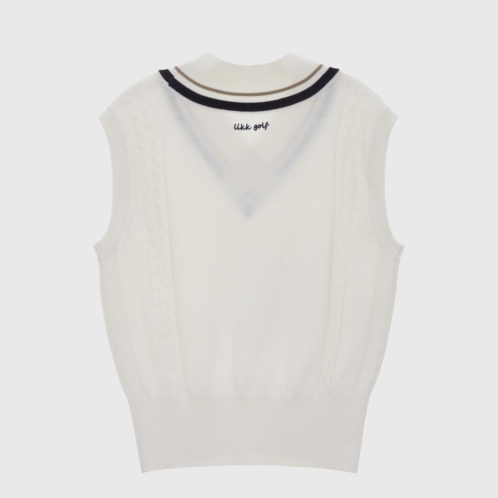 LIKK Cable V-Neck Knit Vest (White)_L4A1-Nv07K