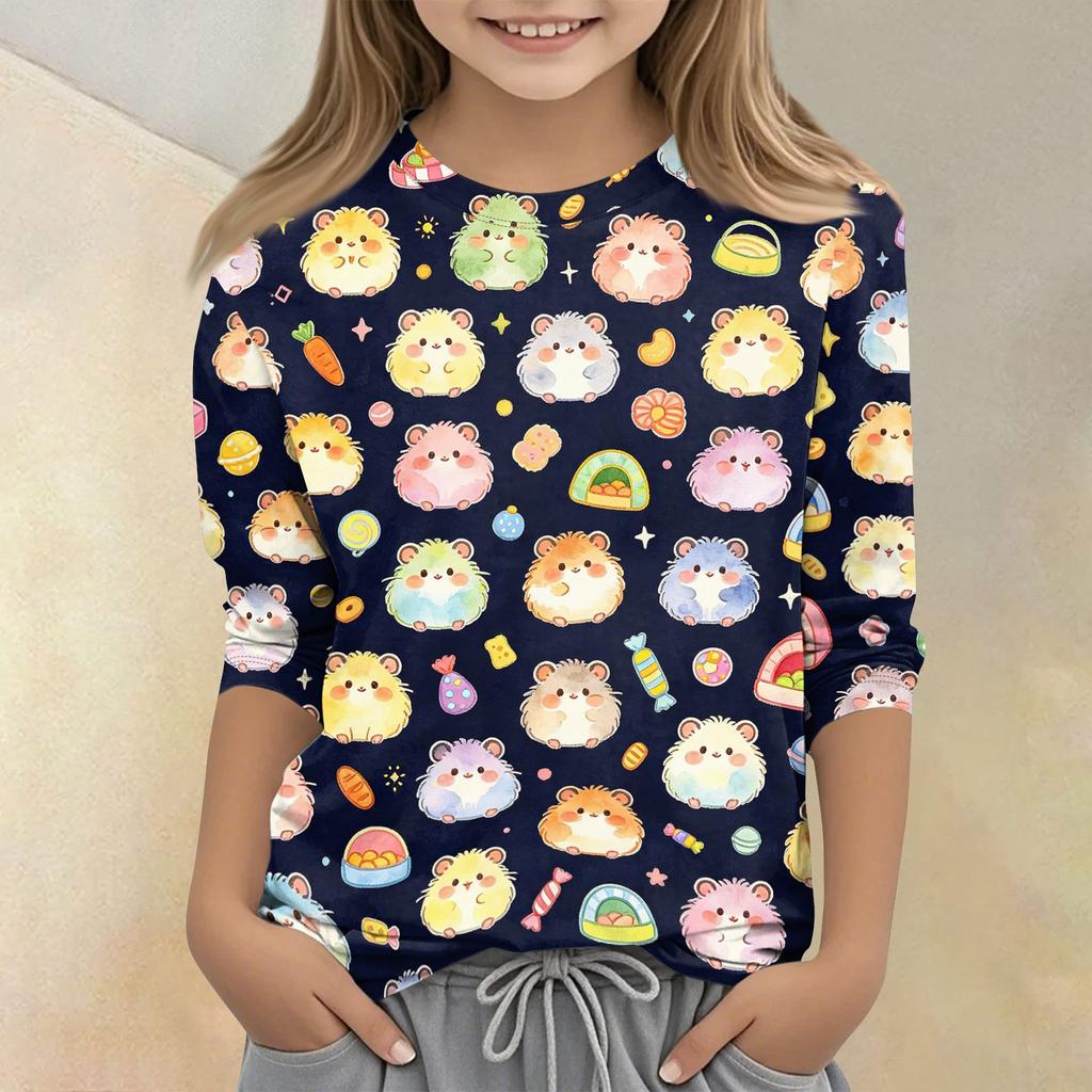 Kids Animal Print Casual T Shirt Crew Neck Three Quarter Sleeve Soft Comfortable Fit Lightweight Fabric for Everyday Wear