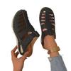 Wind bag head sports sandals women's hollow middle heel wedge sewing line large size Velcro slippers