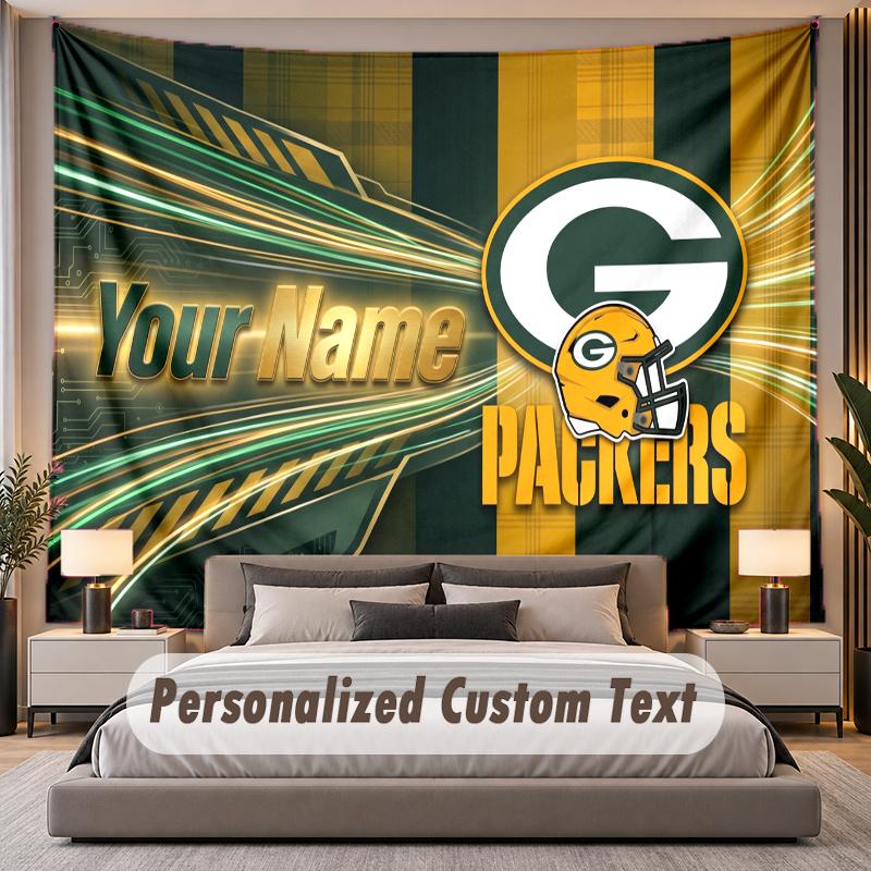 Custom Name Text Tapestry Green Bay Packers Personalized Polyester Wall Tapestry For Bedroom And Room