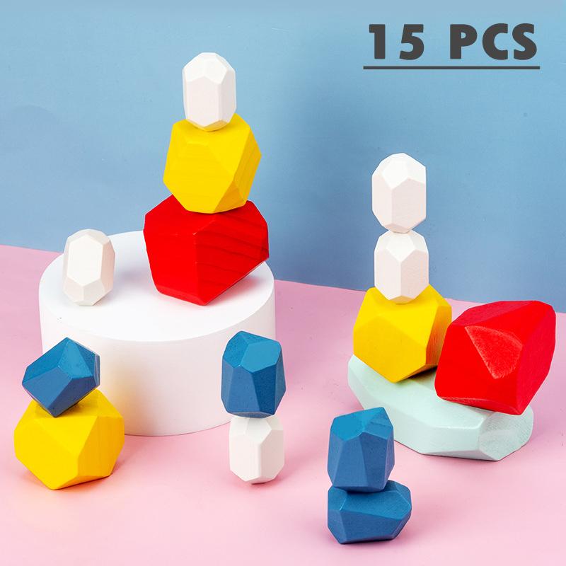 Children Wooden Gem Stone Balanc Building Blocks Educational Toys Creative Nordic Style Stacking Game Rainbow Wooden Toys Gift