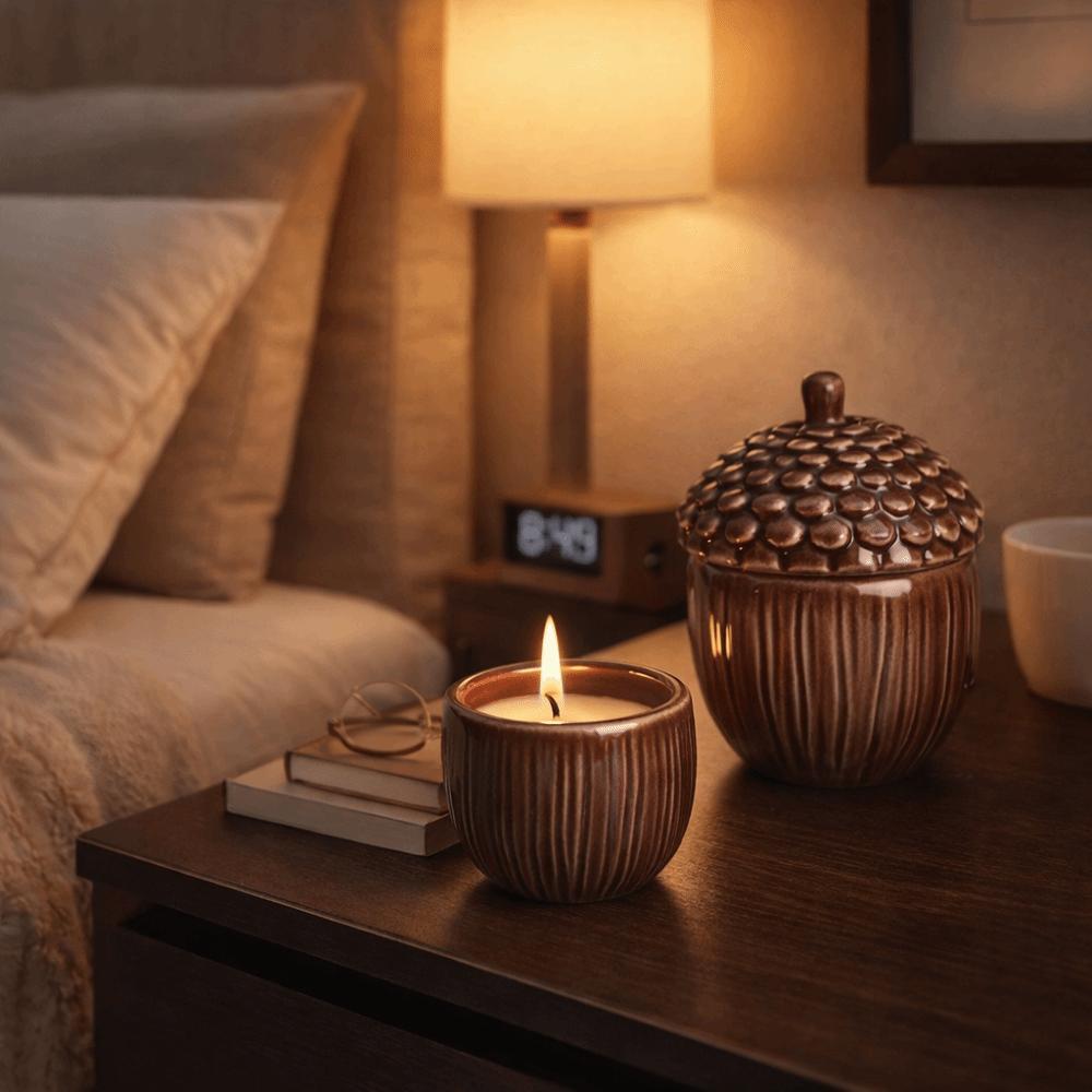 with Lid Ceramics Storage Jar Multi-functional Candlestick Decorative Pinecone Candle Cup  Gift