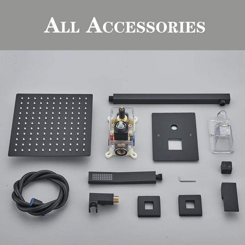 Matte Black LED  Bathroom Showe Faucet Rainfall Shower Head Bath Water Faucet Wall Mounted Bathtub Shower Mixer Tap Shower Set