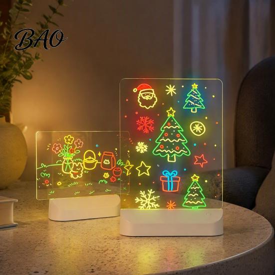 Reusable Acrylic Writing Board LED Drawing for Kids, Rechargeable DIY Light Up Tablet with 7 Color Illuminated Lights Pens, Neon Glow Note Board, Back