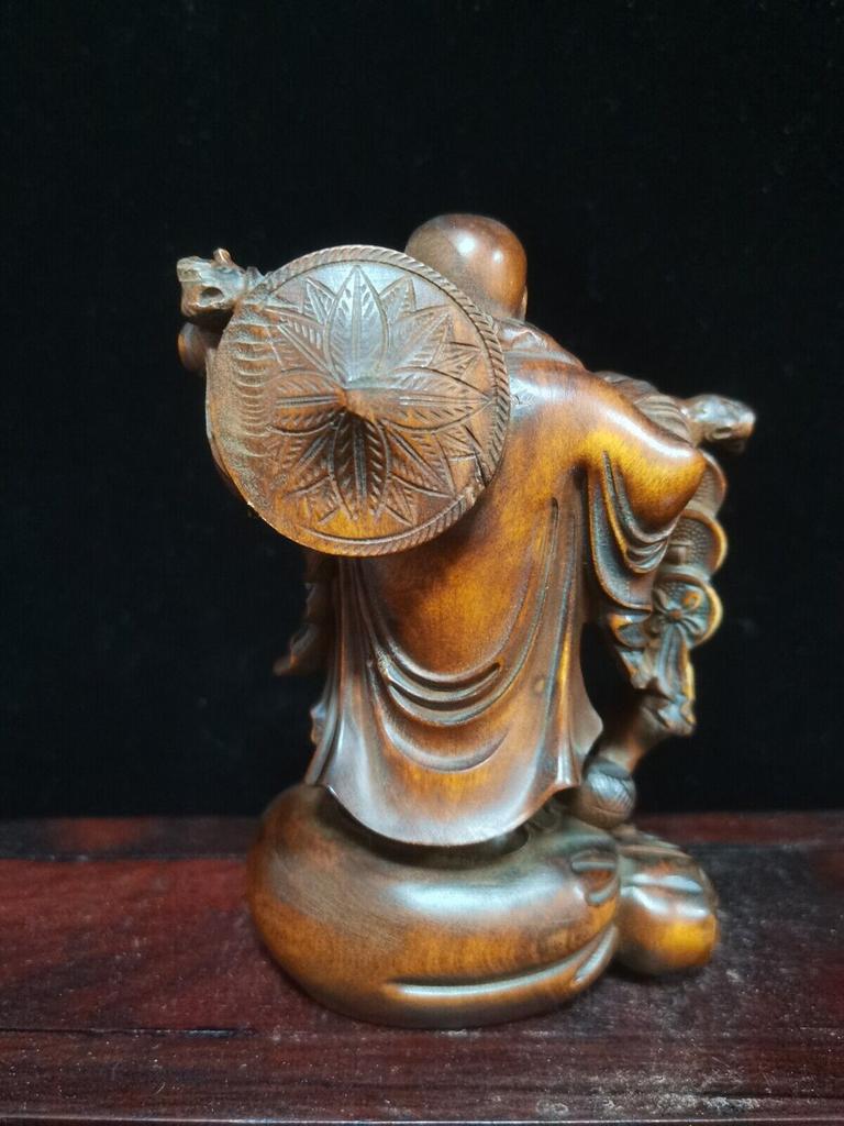 Chinese Vintage Boxwood Carved Rich Maitreya Buddha Statue Nice Sculpture Art