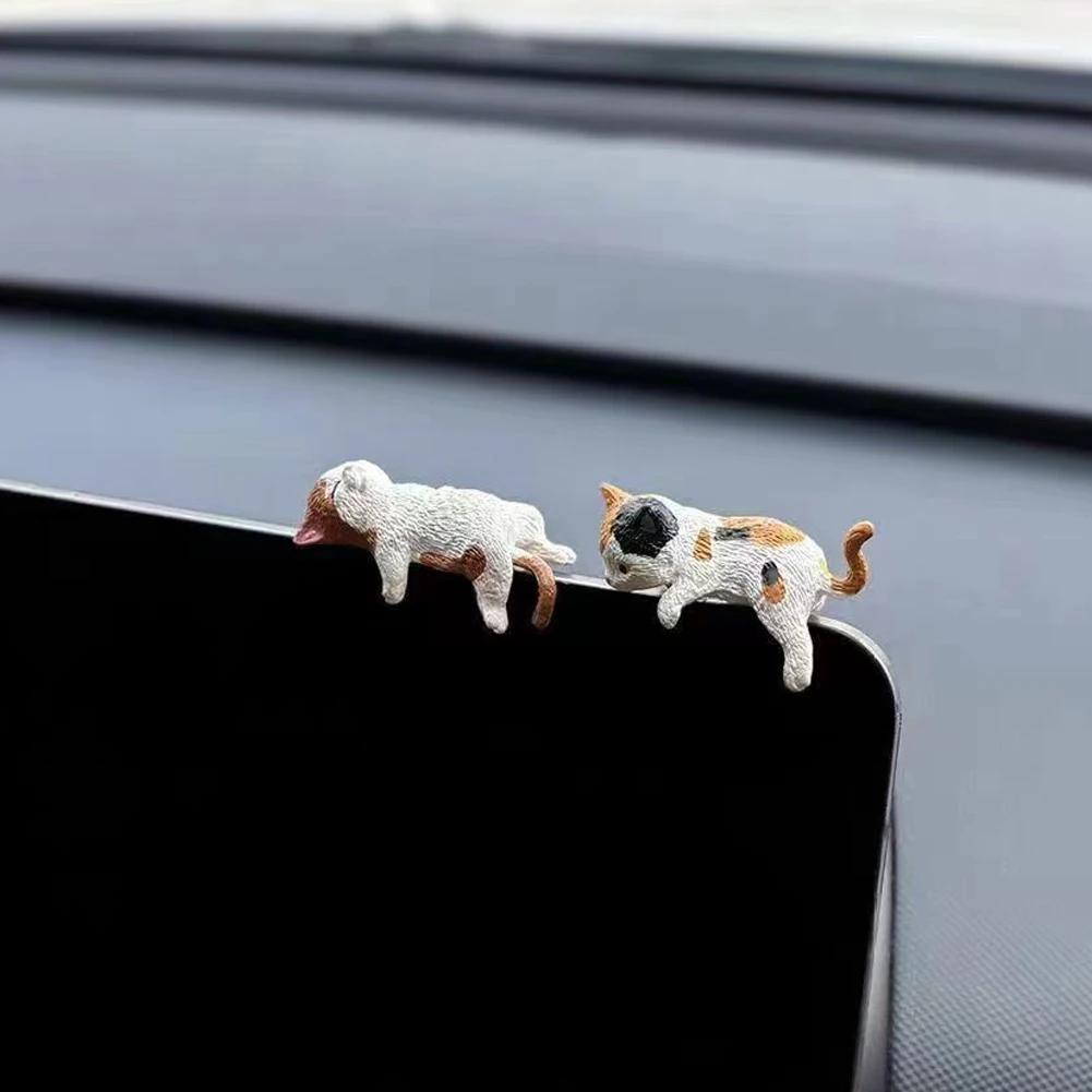 1Pc Cute Cartoon Cat Ornament Car Center Console Navigator Screen Sleeping Cat Decoration For Display Lying Cat Animal Sculpture