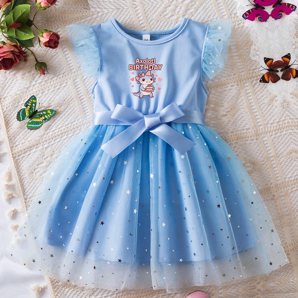 Hexagonal Dragon Princess Dress Butterfly Mesh Tutu Gown Girls Birthday Party Toddler Summer Outfit