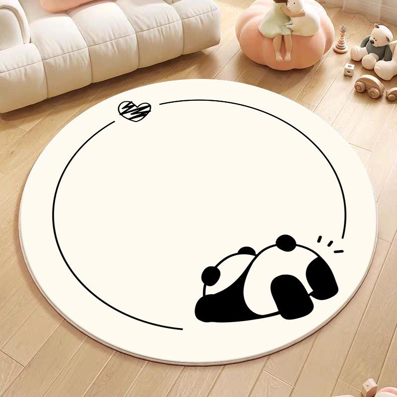 Cartoon Animal Faux Cashmere Rug - Cute Round Bedside Mat for Bedroom, Living Room, or Children's Playroom
