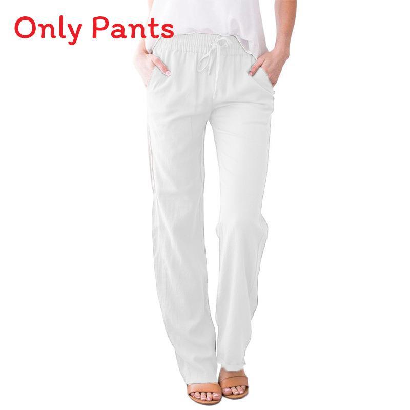 Casual Womens Cotton Linen Drawstring Wide Leg Pants For Summer Comfort