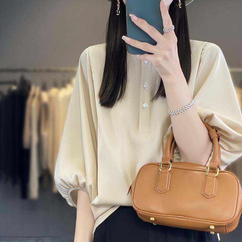 Women's Shirt Standing Collar Bubble Sleeve Loose Casual Top