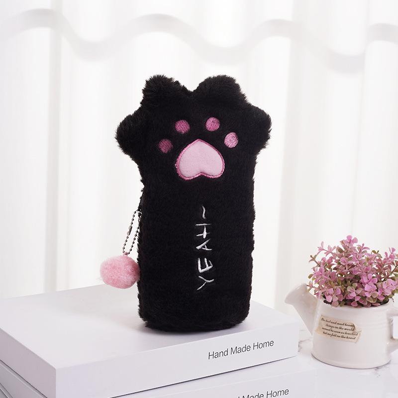 Cartoon Cat Paw Plush Pencil Case - Large Capacity for Students