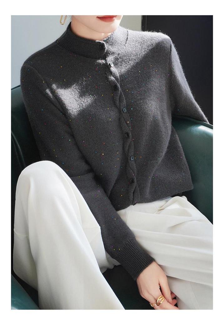 Women's Autumn/Winter 2025 French Sequined Knit Cardigan Sweater