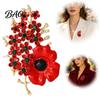 Women Memorial Jewelry Never Forgotten Victory Blossom Brooch, Red Flower Lapel Pin with Rhinestone, Alloy Badge for Veterans History Keepsake Brooch
