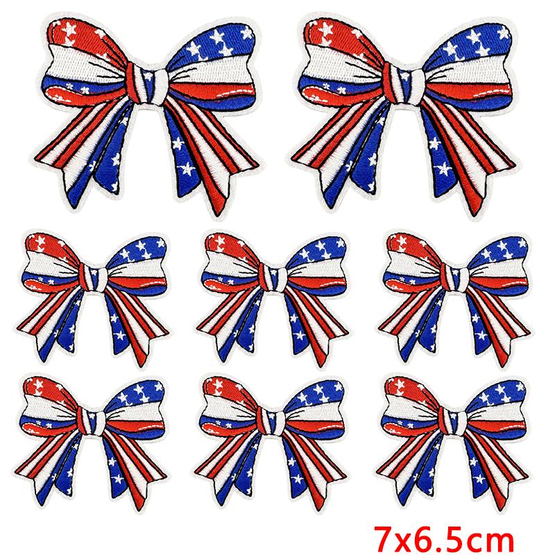 10pcs Wholesale Cartoon Full Embroidered Star Bow Iron On Patches For Clothing Diy American Flag Elements Cartoon Sew Applique 