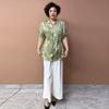 Summer Women's Floral Silk Shirt  Loose V-neck Plus-size Blouse