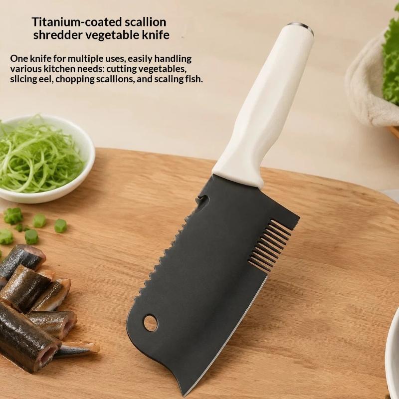 Cortador de Verduras 3 en 1 de Acero Inoxidable Mango Ergonómico Rebanador de Cebolleta Picadora de Hierbas para Picnic Cocina al Aire Libre
