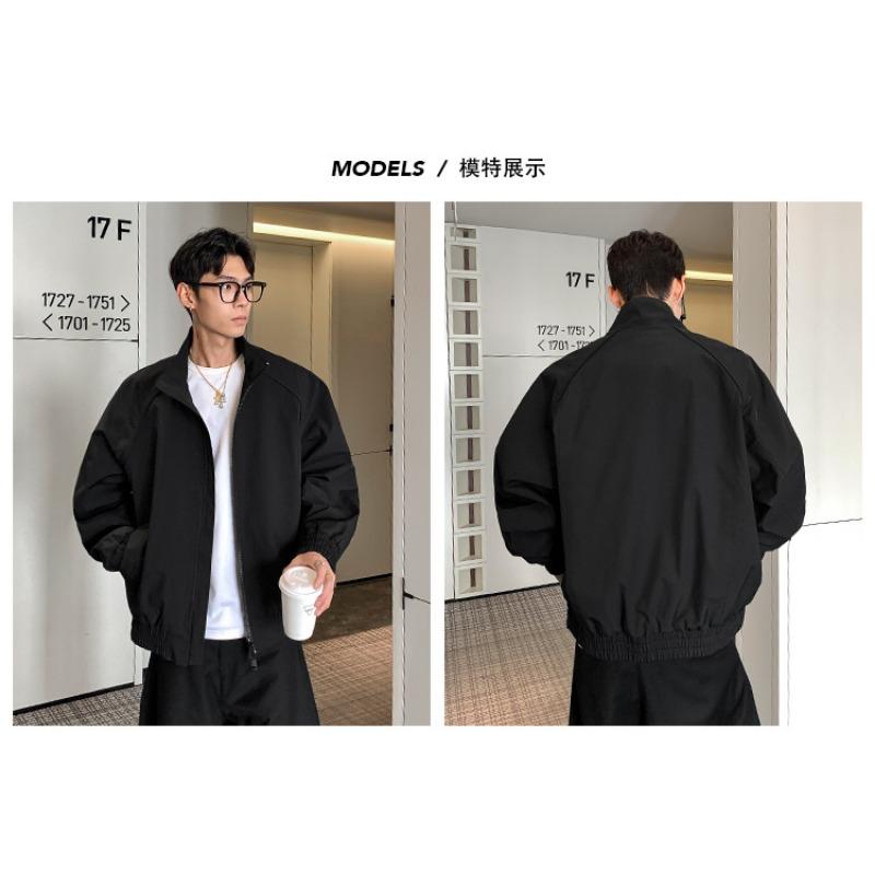 Men Loose Stand Collar Cleanfit Deconstructed Short Bomber Jacket Casual Workwear Outerwear