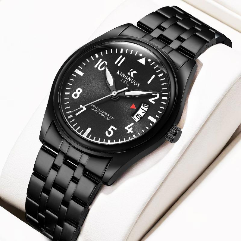 Topmarke Klassische Mode Herren Stahlband Kalenderuhr Neu Leuchtend Wasserdicht Große Zifferblattuhr Studentenuhr