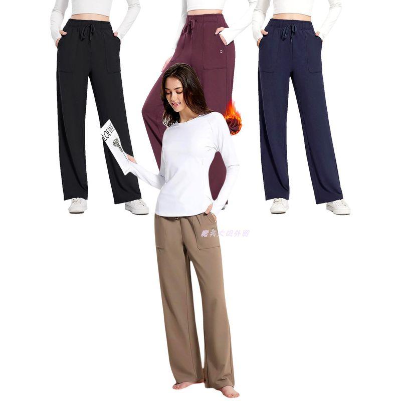 Autumn and Winter Quick-Drying Fleece-lined High Elasticity plus Size Women's Mid-High Waist Water Repellent Sports Running Straight Trousers 177