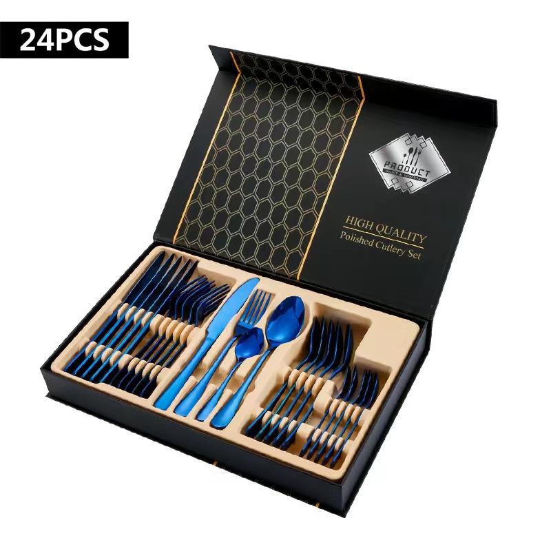 24PCS Gold Tableware Cutlery Dinner Set Cutlery Sets Dishes Knives Forks Spoons Western Kitchen Dinnerware Set Stainless Steel