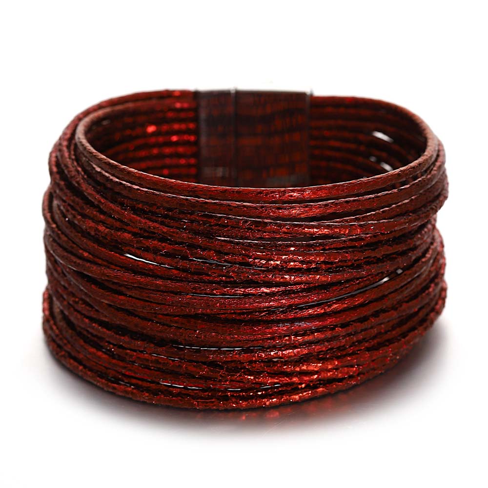 Amorcome Simple Mixed Color Shiny Leather Bracelets for Women Fashion Boho Multilayer Strips Wide Wrap Bracelet Femme Jewelry