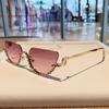 Vintage Half Frame Cat Eye Sunglasses Women Luxury Brand Designer Sun Glasses Punk Popular Diamond Metal Eyeglasses Uv400
