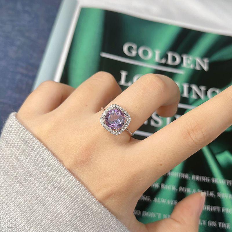 Natural Color Treasure Amethyst Citrine Ring Women'S S925 Sterling Silver Sugar Cube Index Finger Ring Xiaohongshu Model