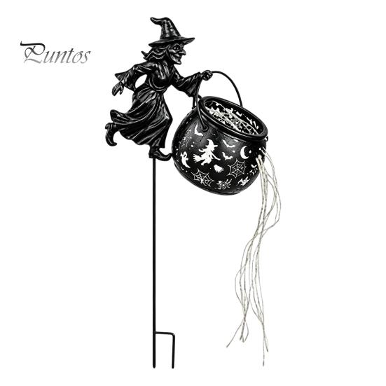 Outdoor Halloween Decorations Witch Cauldron Garden Light, Metal Yard Stake with LED String Pathway Lights Lights, Waterproof Pot Statue for Lawn Path
