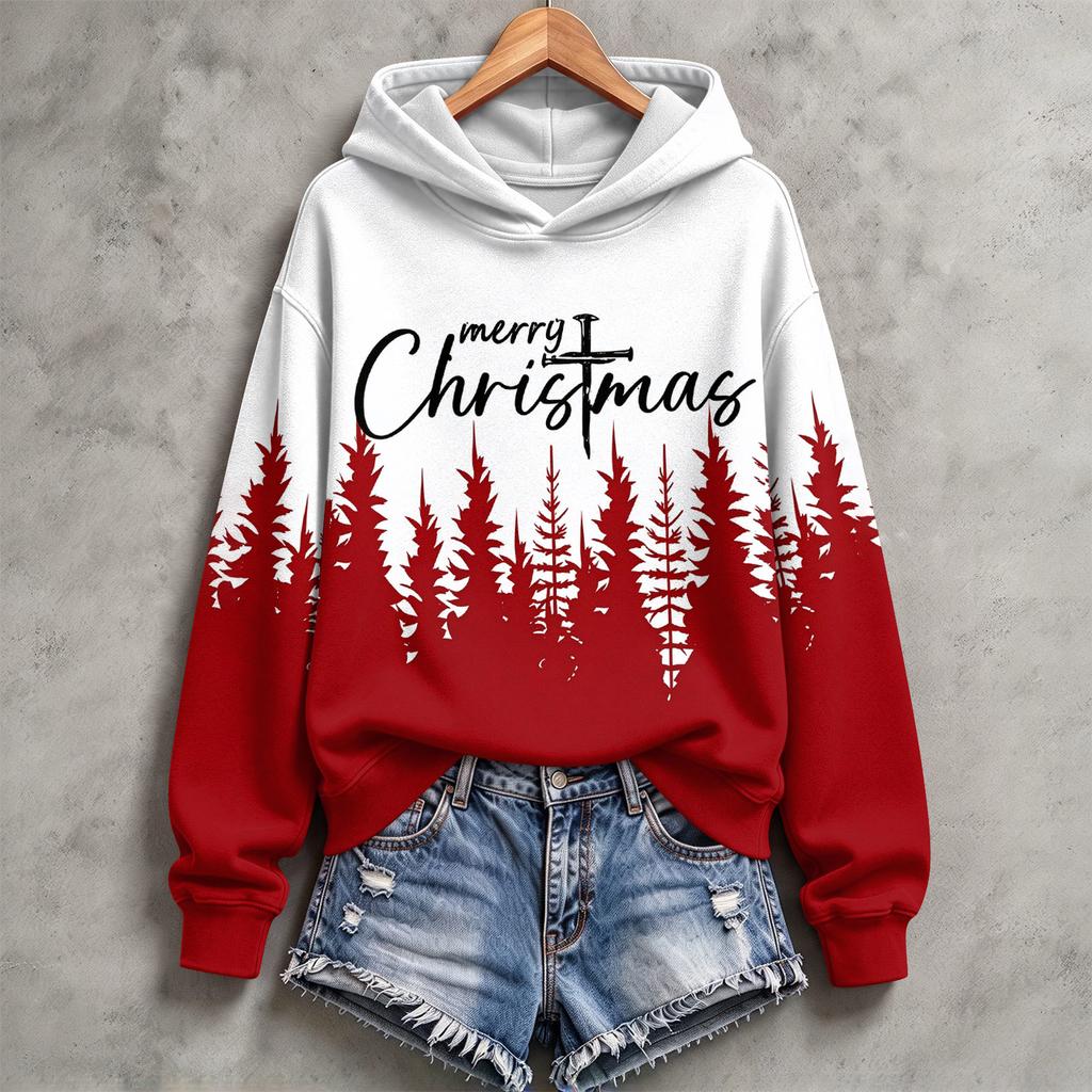 Women's Christmas Print Hoodie Casual Long Sleeve Pullover Sweatshirt for Holiday Winter