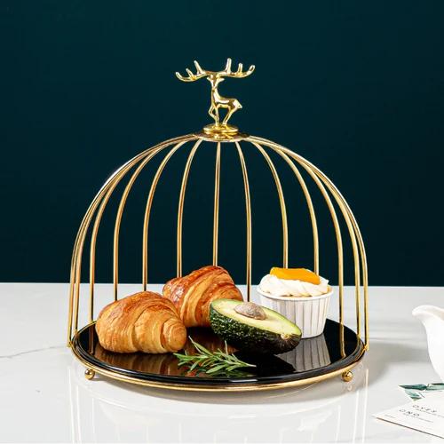 Wrought Iron Ceramic Cake Stand Multi-layer Fruit Plate Snacks Tray Dessert Plate Cake Pan Elk Display Stand Decorative Plates
