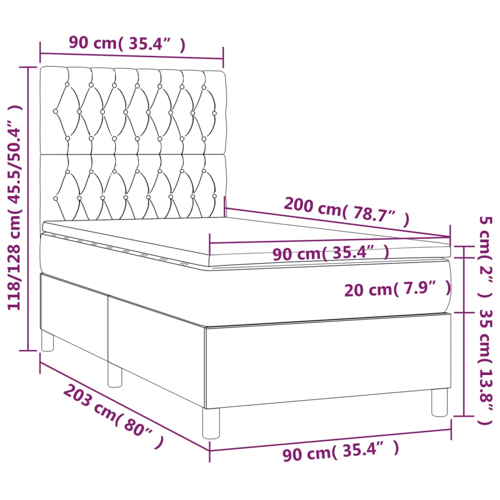 Box Spring Bed with Mattress & LED Light Pink 90x200 cm Velvet