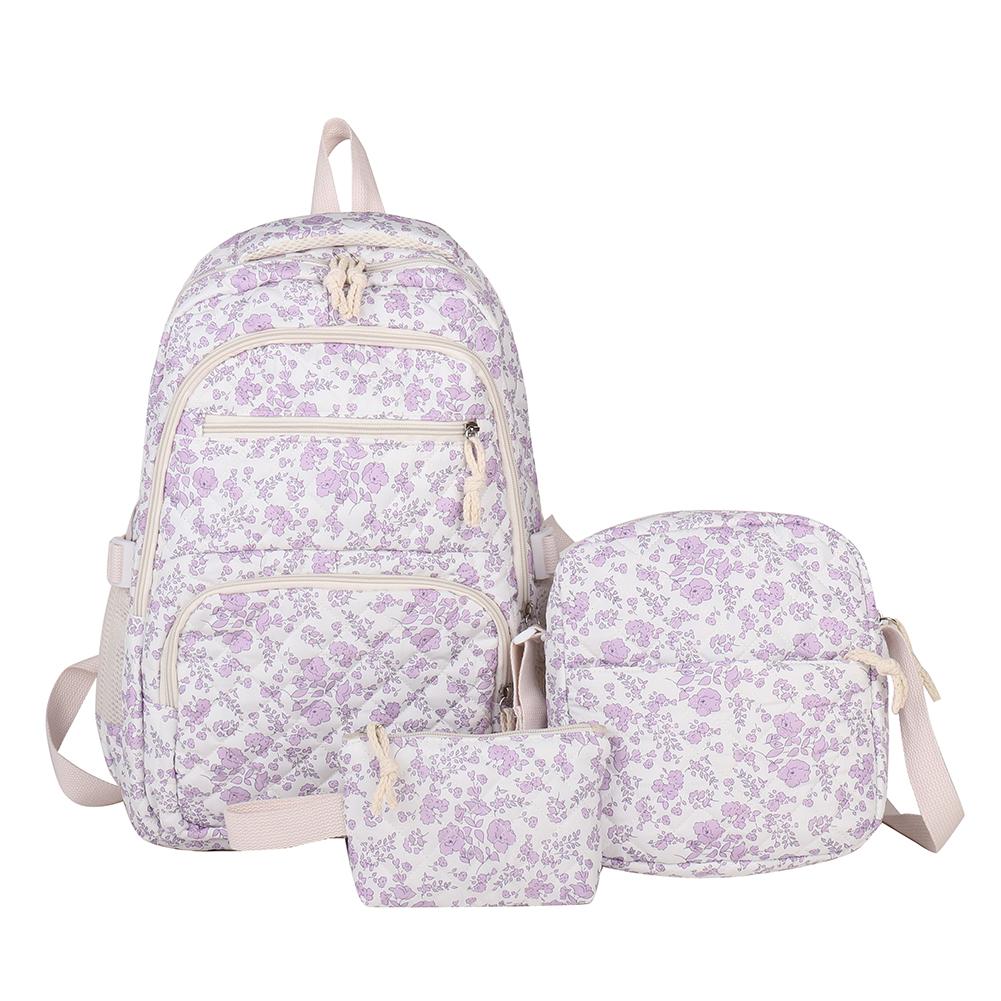 3pcs/set Students Cute Floral School Bag Women Casual Bookbag Travel Large Capacity Backpack with Crossbody Bag and Clutch Purse
